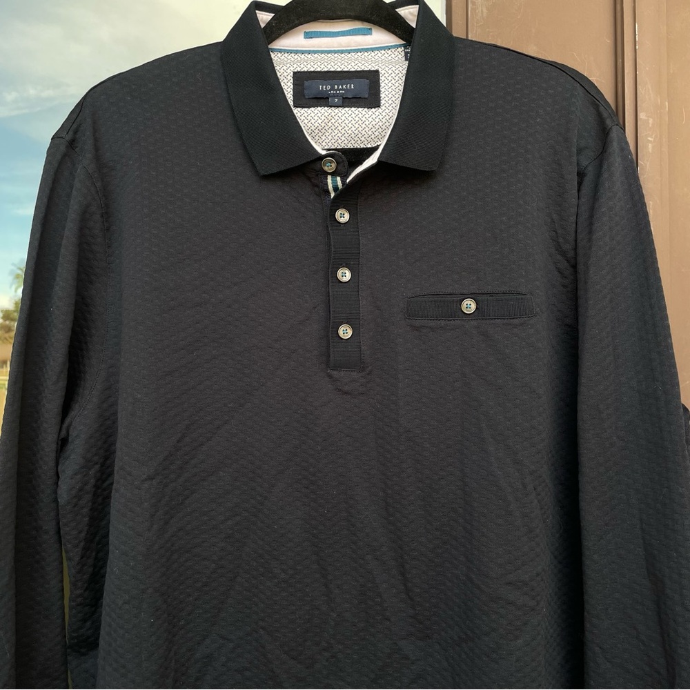 Ted Baker Navy Blue L/S Pocket Polo UK7 US L